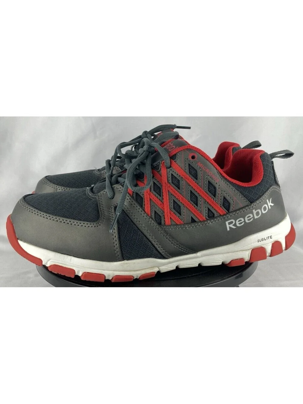 Men’s Size 12 Wide Reebok Sublite Cushion Work Steel Toe Shoes Grey Red RB4005